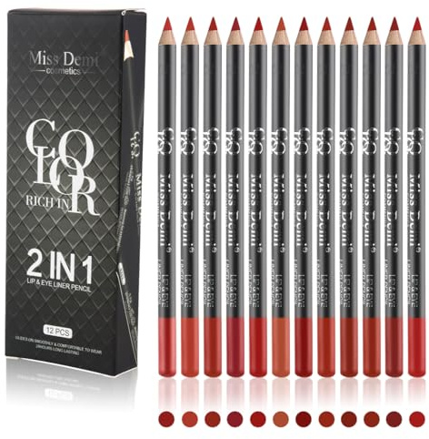 12 Colours Matte Lipstick Lip Liner Pencil Set, Slim Waterproof Pink Lip Linerr, High Pigmented Creamy Nude Lip Liners, Rich Moisture & Professional Shaping Lip Liner Set (01, Set)