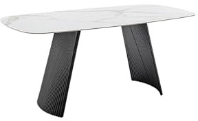 Esstisch >TOBELO< moderner Wangentisch mit Keramik-Tischplatte in weiß marmoriert, stabiles Gestell aus Metall schwarz matt lackiert, 180x90 cm, Platz für 6-8 Personen, pflegeleicht, Zeitloses Design