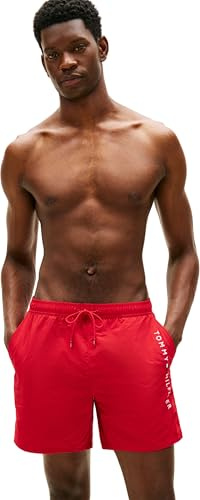 Tommy Hilfiger Bañador Hombre Medium Drawstring con Bolsillos con Cremallera, Rojo (Medium Red), XL