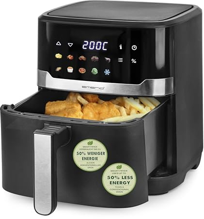 EMERIO Friggitrice ad aria calda digitale XXL con 6,5 l, nuovo display a colori, AirFryer | Frittura senza olio aggiuntivo | 10 programmi automatici | Cool Touch | Timer | Riscaldamento rapido | AF