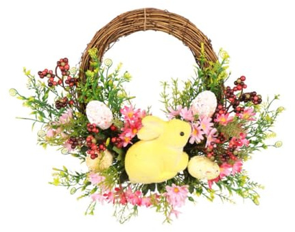 ELAYARD Ghirlanda Pasquale con Luci Batteria Decorazione Porta e Finestra con Coniglietto e Uova Corona Primaverile Artificiale Resistente per Addobbi Festival di Pasqua