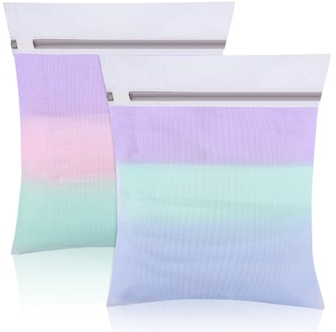 Dntorx 2 PCS Mesh Laundry Bags with Zips,Fine Laundry Bags 40cm x 50cm, M | Reusable Polyester Fine Mesh, Hidden Zip Cover, Reusable Machine Washing Bags for Delicates Socks, Underwear, Bra, Clothes
