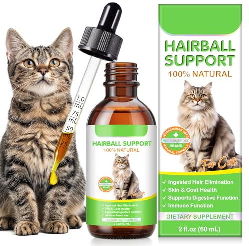 Hårbollsbehandling För Katter Och Ungkatter, Katthårbollsmedel, Hårbollsstöd och Lindring Droppar Med Psylliumskal, Vitaminer För Långa Och Korta Pälskatter, Ger Näring Till Hår Och Minskar Torrhet