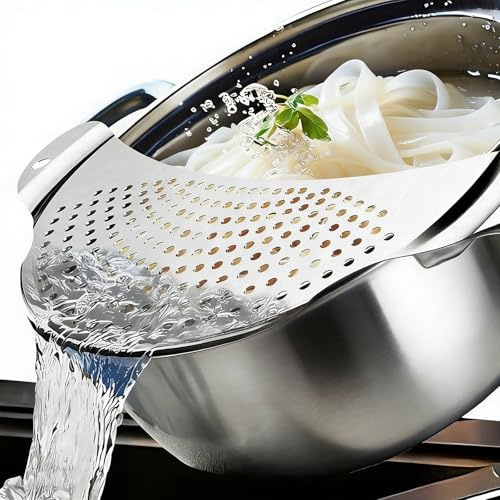 2 Pz Scolapasta da Pentola in Acciaio Inox, Coperchio Pentola Scolapasta Acciaio Inox per scolare pasta, verdure e patate, cucina per pentole fino a Ø 26 cm