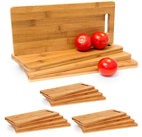 Relaxdays Set da 16 Taglieri in bambù per la Cucina, Vassoi, Tavolette per Servire Formaggi e Salumi, Naturale