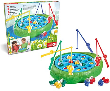 noris 606066956 Angelspiel-Wer Zuerst alle Fischer Seiner Farbe Geangelt Hat Gewinnt-Spielzeug Ab 3 Jahre