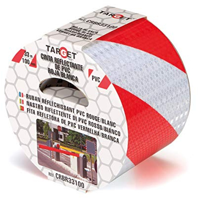 TARGET CRBR33100 - Cinta Reflectante - Adhesiva - 33 m x 100 mm - Advertencia - Señalización - Marcaje - Extra Ancha - Peligro - Seguridad - Roja y Blanca