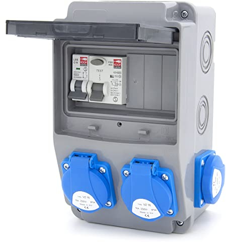 ELS Elektrotechnika Steckdosenverteiler Baustromverteiler Wandverteiler Schuko 4x230V + Sicherungen Leitungsschutzschalter 1x LS C16 + Fehlerstromschutzschalter FI 40/2/0.03A Verdrahtet Anschlußfertig