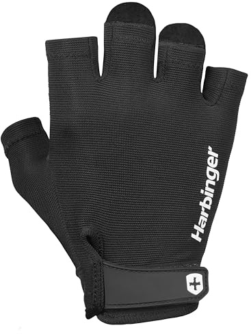 Harbinger Pro 2.0 Gewichtheberhandschuhe – Gepolsterte Lederhandfläche, atmungsaktives Design, 4-Wege-Stretch, Zuglaschen, Handgelenkband – Flexible Unterstützung – Unisex, Schwarz, Groß