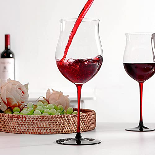 HALAWAKA Tulip Shape Crystal Concave Bottom Red Wine Glasses Goblet（2PC - Black Bow Tie Crystal Wine Glass Champagne Glasses Bordeaux Cocktail Glass Cup