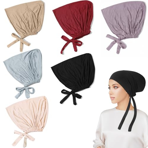YanBous Conjunto de 6 Forros para Hijab de Mujer, Pañuelos Elásticos y Transpirables con Cierre de Lazo, Turbante Musulmán, Vestido Musulmán, Pañuelos Elásticos Transpirables, Regalo, Set de Hijab