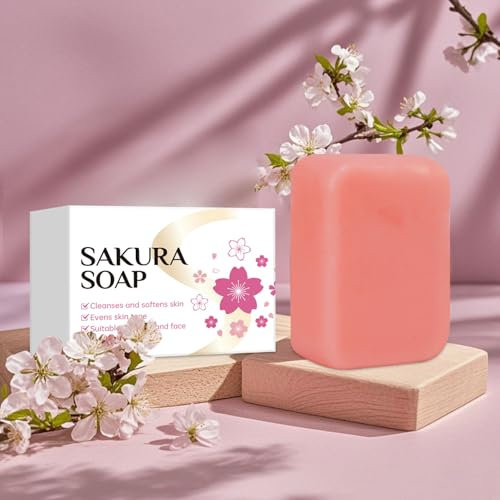 Vawolecy Sakura Savon pour le visage et le corps, pain de savon à la fleur de cerisier, Éclaircissement, Adoucissant, Teint Uniforme