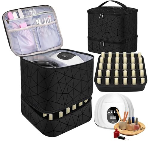 Borsa Organizer Smalti per Smalto, Borsa da Viaggio per Smalti per 30 Flaconi, Porta Smalto Dal Design a Doppio Strato,Valigetta Trucchi Beauty Case Manicure Valigetta per Unghie Organizzatore Trucchi