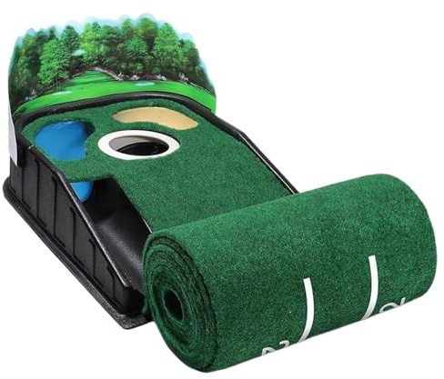 Putting Green för inomhus och utomhus – golf träningsmatta, bärbar golfputting-matta | högkvalitativ sammetsyta, golftillbehörsmatta med automatisk bollretur för träning hemma