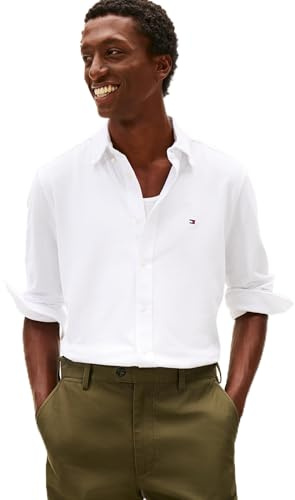 Tommy Hilfiger herr stickad Pique fjädervikt skjorta MW0MW41690 L/S skjorta, vit, XXL, Vit (vit), XXL