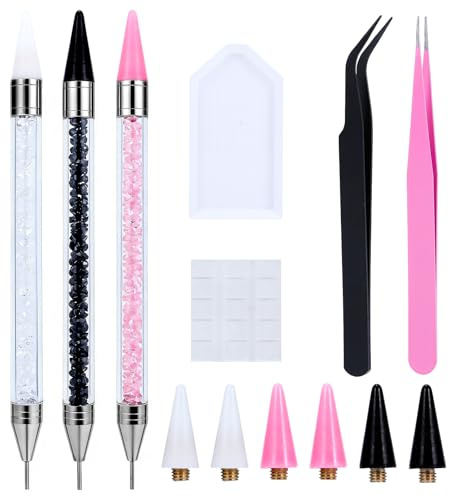 Bafutayawa Strasssteine Wachsstift Set, ensemble applicateur de strass professionnel pour ongles, 14 pièces avec stylo de cire pour peinture au diamant et pinces pour décorer les ongles