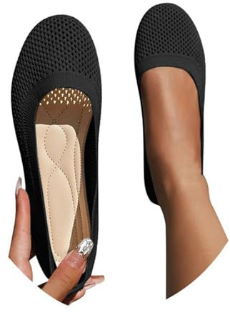 Women's Ballerinas Wide Sporty Dirndl Shoes Elegant Flat Traditional Shoes Summer Shoes Soft Summer Ballet Shoes for Dress Barefoot Shoes Ballerina Fabric Shoes Comfortable Dress, O Black, 8.5 UK