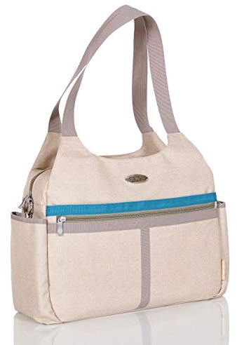 LCP Kids Stilvolle Wickeltasche PARIS + Kinderwagen Halterung & Wasserdichte Wickelunterlage Ideal als Weekender BEIGE