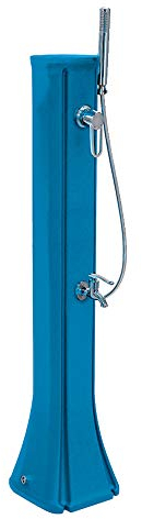 Formidra - Solardusche Happy Go 23L – DS-HG142BL – Solardusche außen aus Polyethylen HD mit abnehmbarer Handbrause, Mischbatterie und Füße, kompakt und funktional, Blau, 26 x 29 x 120 cm