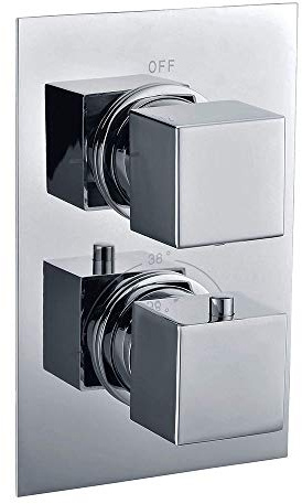 Kibath 153374 Rubinetto termostatico Abe. Uscita a 2 Vie: spruzzatore Superiore e doccetta a Mano. Doccia da Incasso con Finitura Quadrata in Cromo Lucido Realizzata in Ottone