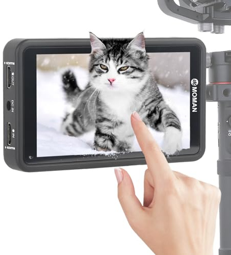 Moman M5 Monitor DSLR Touchscreen 5.5 Pulgadas 4K HDMI 450nits, Monitor de Campo de Pantalla Táctil 1920 * 1080 Full HD con 3D LUTs/HDR Refléx Compatible para Canon, Nikon, Sony, Panasonic