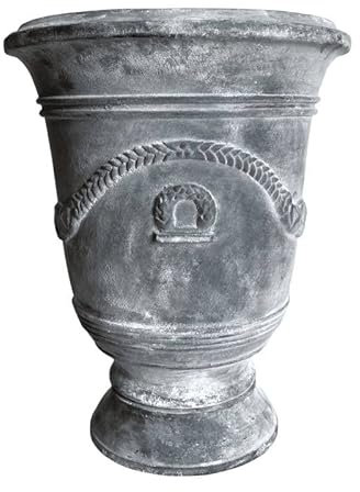 L'Héritier Du Temps Vase Esprit Anduze Vasque Jardinière Pot de Fleurs Décoration Extérieure en Fonte Grise 40,5x40,5x51cm