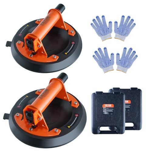 VEVOR 2 PCS Ventosa de Vidrio 203mm Ventosa para Azulejos Carga 278kg con Mango ABS Caja de Transporte de PP Par de Guantes Ventosa de Elevación para Placas de Vidrio, Granito, Azulejos, Metal, Madera