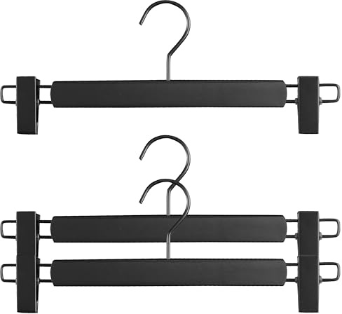 Mawa by Reston Lloyd, European Beech Wood Pant/Skirt Hanger with Adjustable Clips, 13.75 Wide 'Til Midnight Series, Set of 3, Black