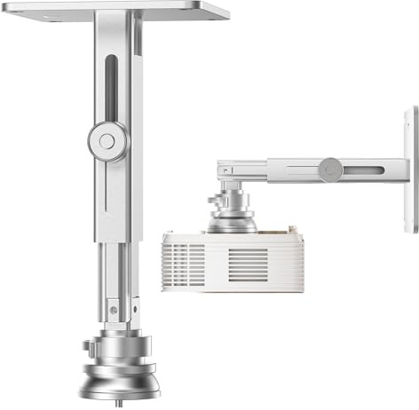 Perfectisan Projector Stand - Single Hole Hanging Height Adjustable Ceiling/Wall Mount, Aluminum Alloy Material, Load 33 lbs - Silver