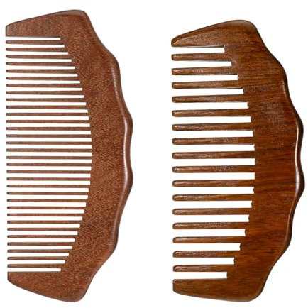 Sandelholz Holzkamm, Breiter Zahnkamm und Feine Zahnung Kamm Antistatisch Holzkamm Haare Goldenes Sandelholz Lockenkamm Bartkamm Frisierkamm Massage Haarkamm Reise Haarentwirrerbürste fur Damen
