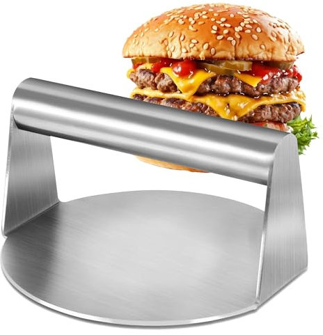 Jesustree Presse à Hamburger en Acier Inoxydable, 5,5 Pouces Ronde Smash Burger, Presse Steak Haché Antiadhésive, Poignée Confortable, Facile à Nettoyer, pour Steak, Patties, Viande, Barbecue