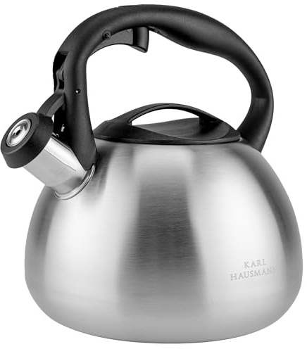 KARL HAUSMANN Hervidor de Agua para Inducción - 3L - Plateado Tetera de Acero Inoxidable con Silbato y Asa que No se Calienta - Para Induccion, Gas y Vitroceramica - Chaleira