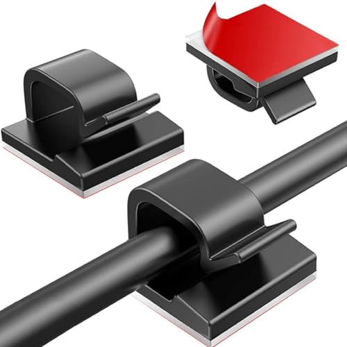 50 pièces Adhesif Clips Câbles,Cable Adhesif Rangement de Câble,Attache Câble Auto Collant pour Lumières et Décoration Atelier Mural Bureau à Domicile à l'extérieur (15mm*14mm,Noir)