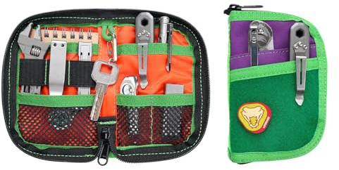 VIPERADE VE10 EDC Pouch Small Pocket Tool Pouch with 10 Compartments, Men's Pocket Organizer for Multitools, EDC Organizer with Patches Area for DIY (X-Pac Green)