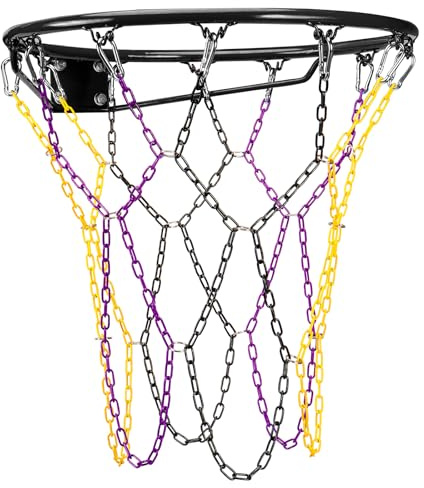 Dakzhou Basketball net, Metal Basketball Net Chain Braided Anti-Rust Heavy Duty(12 Links), Quick Installation Purple/Yellow/Black