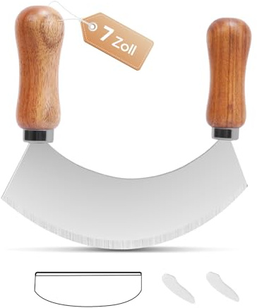 PROKITCHEN Wiegemesser 7 Zoll, Zum Zerkleinern von Kräutern und Gewürzen,Kräutermesser mit 1 Klinge aus Edelstahl, Pizzaschneider mit Holzgrif