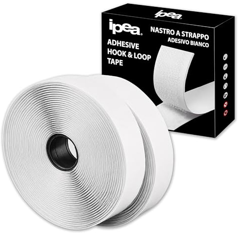 IPEA Scratch Autocollant Double Face Blanc - 5 MÈTRES - Bandes Agrippantes Adhésives - 5 Mètres - Bande Adhésive Multifonctions Extra Forte pour Bricolage - Pour Fixation d'Objets, Moustiquaire, Tapis