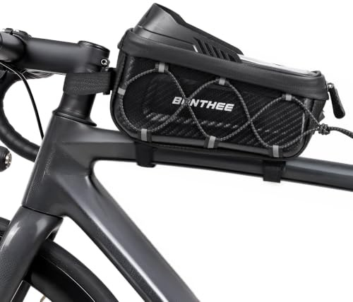 Bolsa Bicicleta Cuadro Impermeable 1,5L con Pantalla Táctil TPU y Parasol, Soporte Móvil Bici Estable con Triple Straps para Teléfonos hasta 7, Accesorios Bicicleta Montaña y Carretera