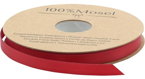 100% Mosel Satinband, i rött (10 mm x 25 m), matt glänsande presentband | Elegant band för dekoration, pyssel & inslagning – för jul & advent