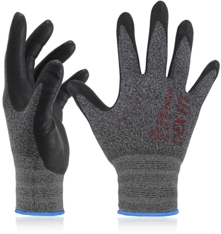 DEX FIT Nitrile Work Gloves FN330, 3D Comfort Stretch Fit, Firm Grip, Touchscreen, Thin & Lightweight, Breathable Foam Nitrile, Machine Washable; Black Grey, XS, 3 Pairs