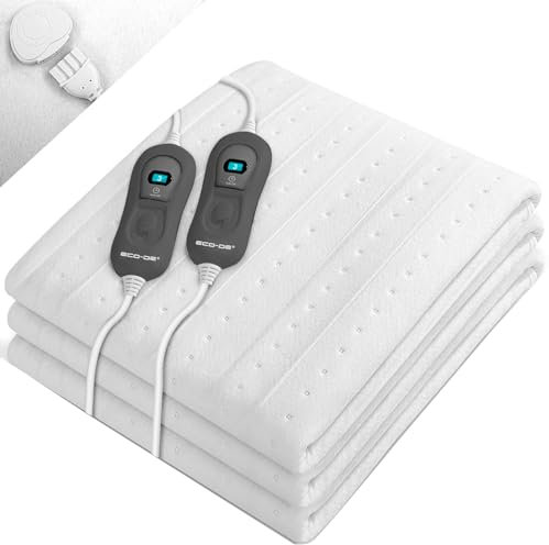 ECODE® Bajera Eléctrica, Calienta Camas, Manta Eléctrica, (140 x 160 cm). Funda Bajera Eléctrica, 3 Niveles de Calor, Manta Térmica, Apagado Auto 90 Minutos, Protección CE, Lavable, 2 Mandos