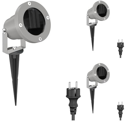 ledscom.de 3x trädgårdsspotlight DUK med jordspett för utomhusbruk, IP65, stickpropp, grå, 1 x GU10 max. 15W