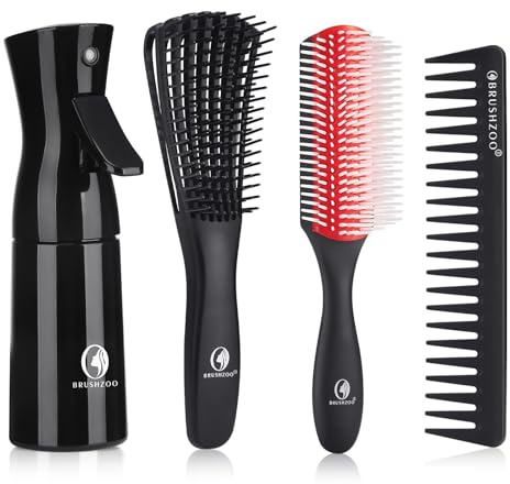 O BRUSHZOO Hair Brush Set, Detangler Brush for Natural 3/4abc Curly Hair, Hair Brushes for Women Men Kids Detangling Styling with Spray Bottle