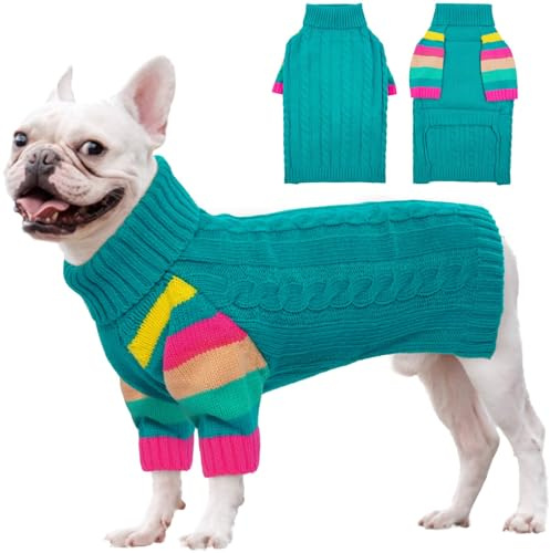 OUOBOB Pull pour chien - Taille moyenne - Pour chien fille et garçon - Pull à col roulé - Gilet d'hiver vert - Tenues de Noël - Sweat-shirt pour animaux de compagnie - Tricot pour animaux de compagnie