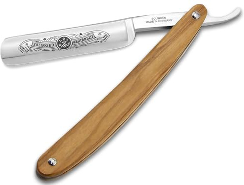 Solinger Rasiermesser 5/8 Zoll mit Echten Oliven-Holzgriff Solingen Made in Germany Premium Extra Scharf geschliffene Rasierkllinge zur optimalen Bartpflege für eine gründliche Nassrasur