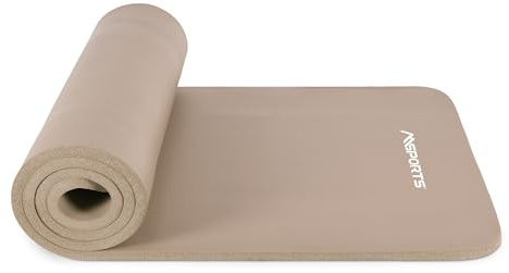 MSPORTS Tapis de gymnastique Studio - 183 x 61 x 1 cm - Beige - Avec poster d'exercice et sangles de transport - Doux pour la peau - Sans phtalates - Très doux - Tapis de yoga