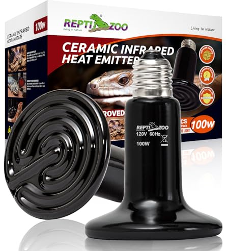 REPTI ZOO 100W Reptile Heat Lamp 2Pack Ceramic Heat Emitter Night Heat Lamp Bulbs Reptile Terrarium Heat lamp Tank Heat Bulb for Turtle Bearded Dragon Gecko Lizard Snake Chicken E26