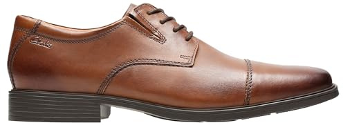 Clarks Tilden Men's Flat Oxford Cap, Dark Tan Lea, 9.5 UK