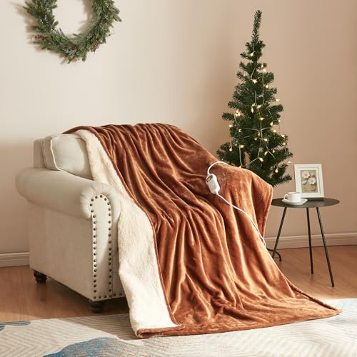 [en.casa] Coperta Riscaldante Termocoperta Elettrica Coperta Termica 180 x 130 cm Temperatura Regolabile Protezione Surriscaldamento - Marrone