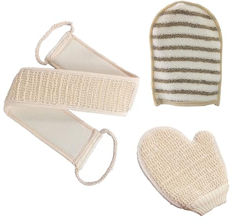 HOMESHOPA Exfoliating Back Scrubber & Bath Mitts for Shower, Natural Loofah Pad Bath Body Sponge Scrubber, Double Side Scrubbing Backwasher & Bath Gloves for Men & Women
